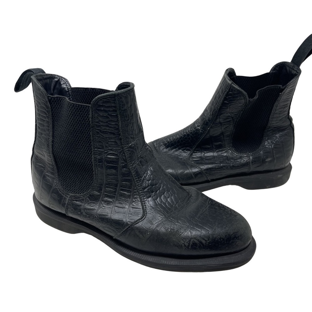 Dr Martens Women's Flora Croc Chelsea Boot Black Leather Sz 8
